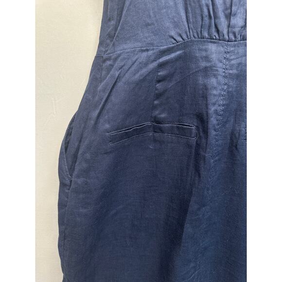 Reiss Navy Linen Tie Front Midi Dress Size 2 Adjustable Straps V-Neck Slit Hem - Picture 11 of 14